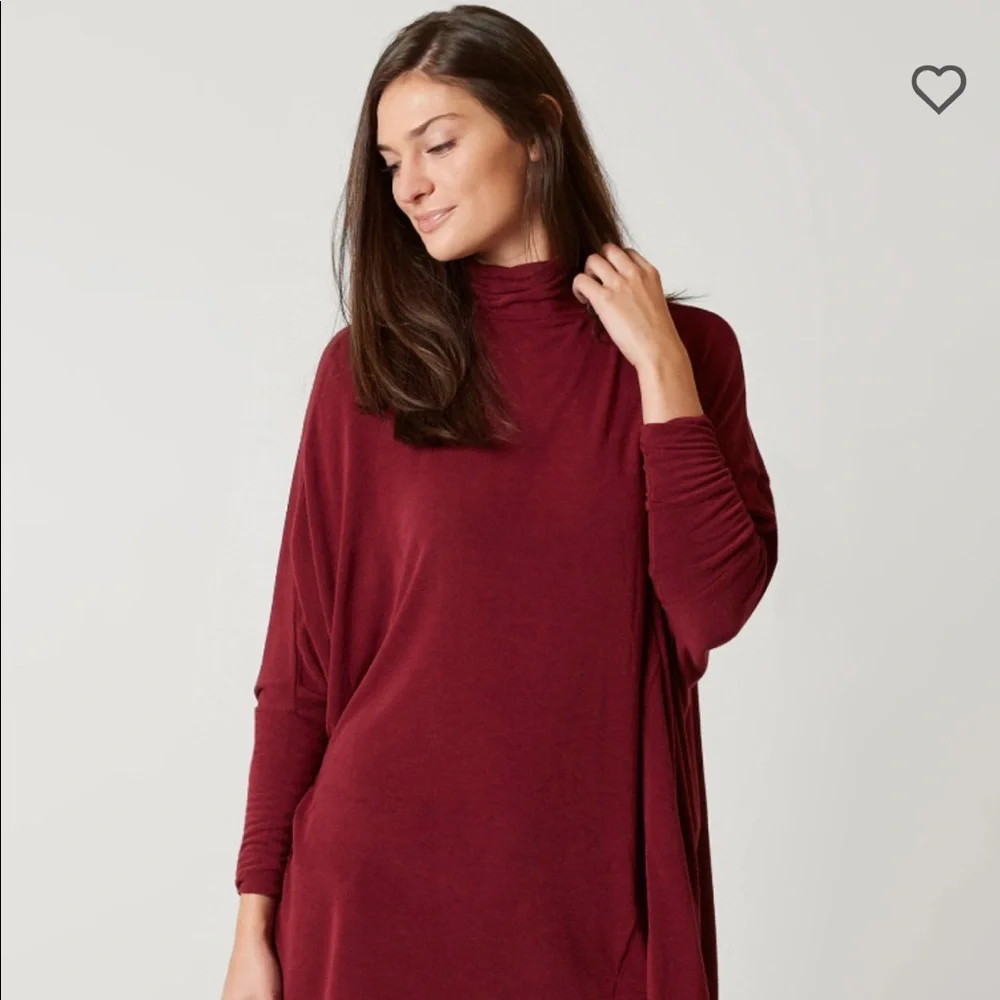 NWT FREE PEOPLE MOCK NECK DOLMAN LONG SLEEVE TOP BURGUNDY Boho Chic Minimalist‎